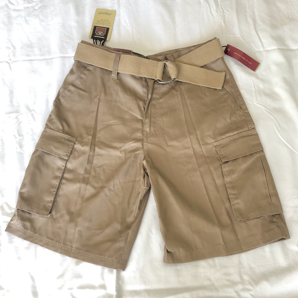 LR Scoop Khaki Cargo Mens Shorts with Canvas Belt